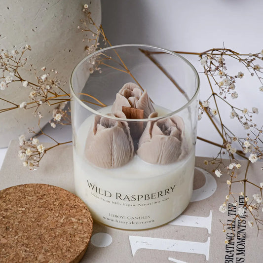 Candela profumata beige tulip, Sleepy Time con lavanda e legno di sandalo Hiroyi Decor