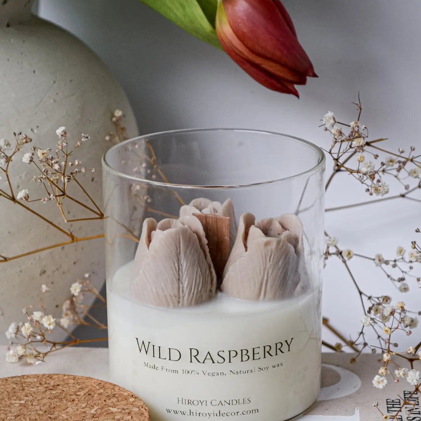 Bougie parfumée Hiroyi Decor Tulipe Beige, Sommeil à la lavande et au bois de santal