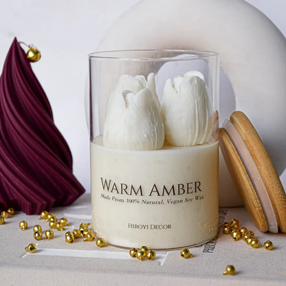 Bougie parfumée Hiroyi Decor Tulipe Beige, Sommeil à la lavande et au bois de santal